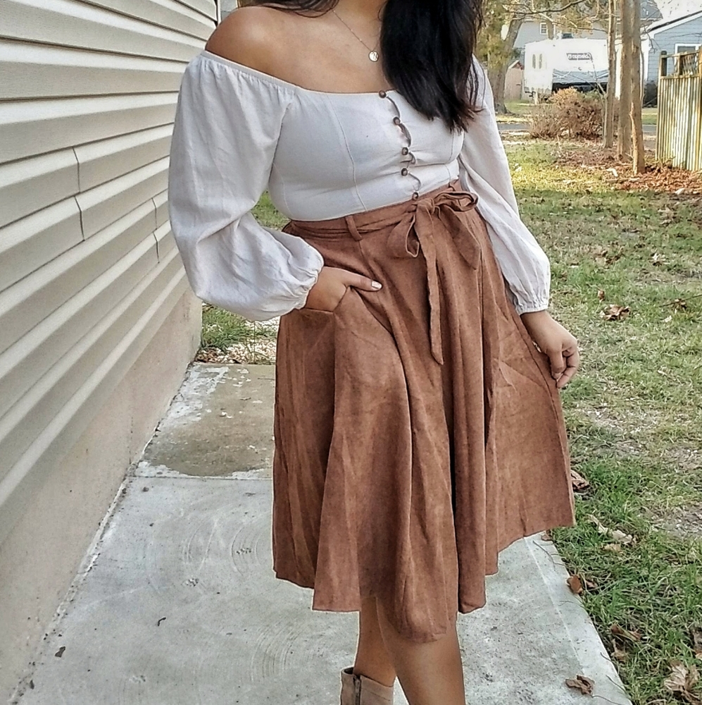 ▪︎FLASH SALE▪︎SWEETEST THING BROWN TAN MIDI SKIRT - Picture 8 of 12